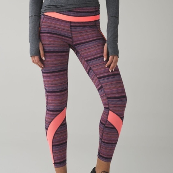 Lululemon Inspire 7/8 Tights II Neon Coral Size 10 EUC - Picture 1 of 4